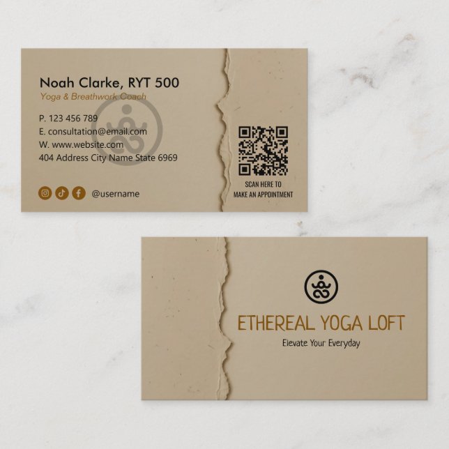 Yoga Studio Business | Brown Paper Business Card (Front/Back)