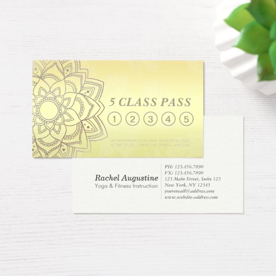 Yoga Studio Class Pass Black Gold Mandala Loyalty Business Card