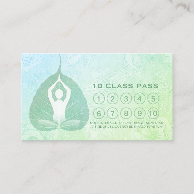 Yoga Studio Class Pass Meditation Pose Bodhi Leaf  Loyalty Card (Front)