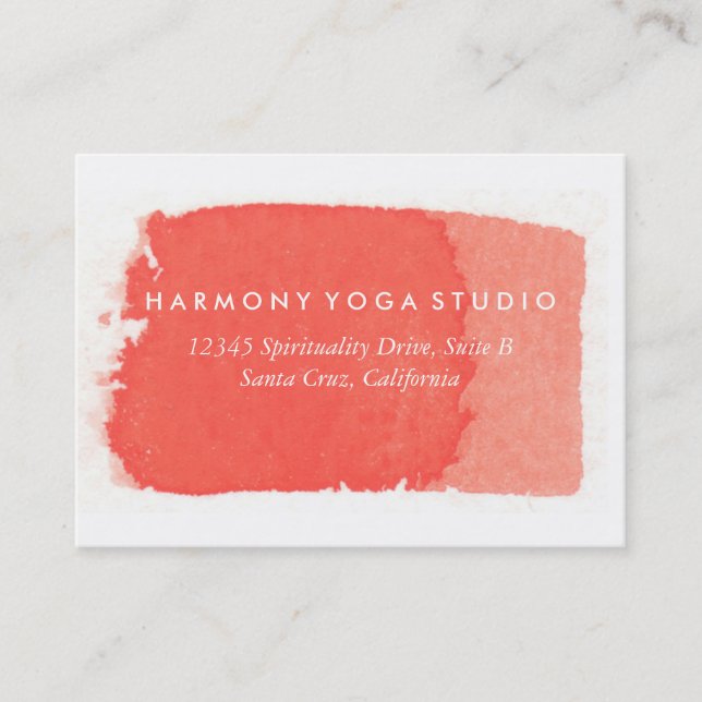 Yoga Studio Coral Brush Stroke Business Card (Front)