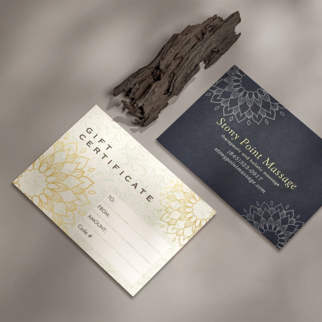 YOGA Studio Gift Certificate Gold Mandala Flowers (Creator Uploaded)