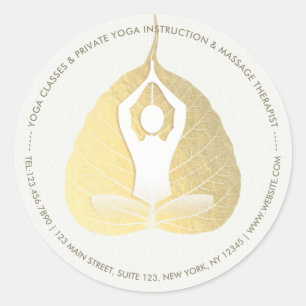 Yoga Studio Instructor Meditation Pose Bodhi Leaf  Classic Round Sticker