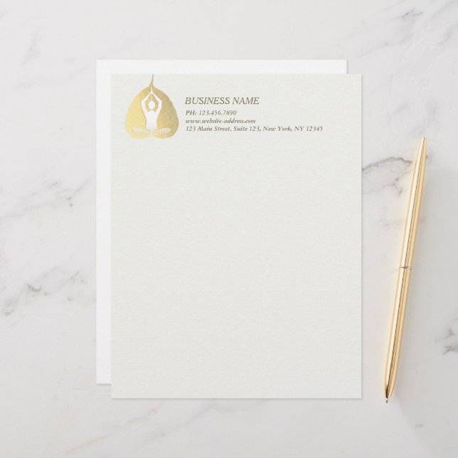 Yoga Studio Instructor Meditation Pose Bodhi Leaf  Custom Letterhead (Front/Back In Situ)