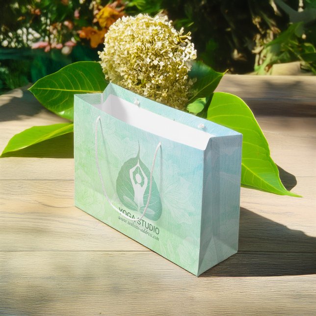 Yoga Studio Instructor Meditation Pose Bodhi Leaf  Large Gift Bag (Creator Uploaded)