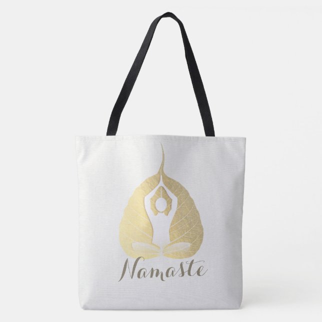 Yoga Studio Instructor Meditation Pose Bodhi Leaf  Tote Bag (Front)