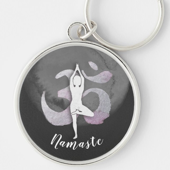 Yoga Studio Instructor Meditation Pose OM Symbol Key Ring (Front)