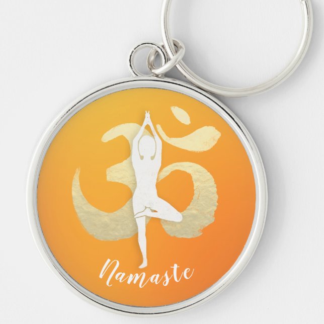 Yoga Studio Instructor Meditation Pose OM Symbol Key Ring (Front)
