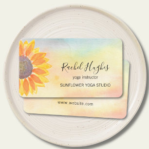 Yoga Studio Instructor Sunflower Watercolor Business Card