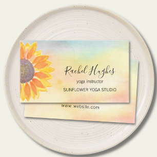 Yoga Studio Instructor Sunflower Watercolor Business Card