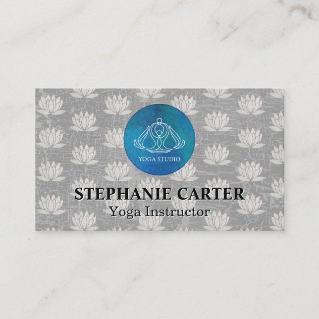 Yoga Studio Logo | Lotus Flower Pattern Business Card (Front)