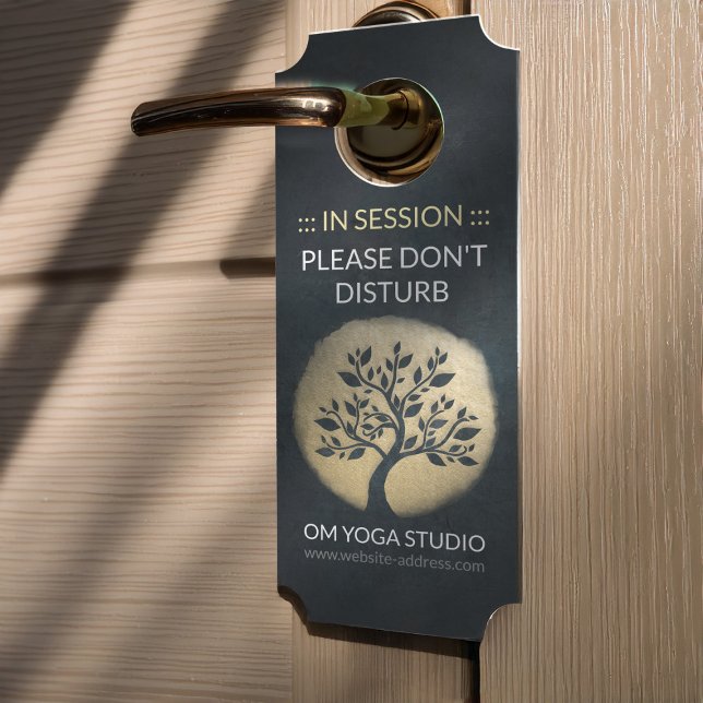 Yoga Studio Meditation Instructor Black Gold Tree Door Hanger (Creator Uploaded)