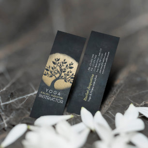 Yoga Studio Meditation Instructor Black Gold Tree Mini Business Card