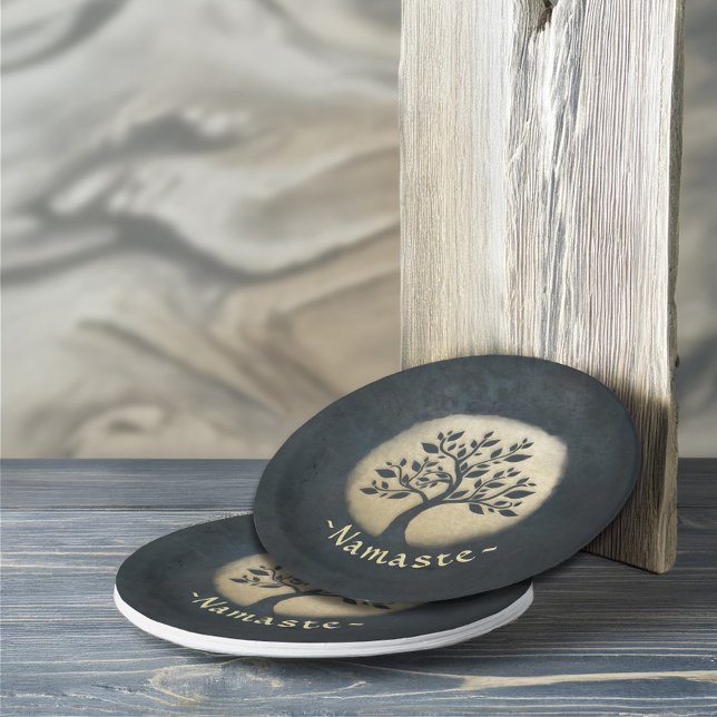 Yoga Studio Meditation Instructor Black Gold Tree Paper Plate (Creator Uploaded)