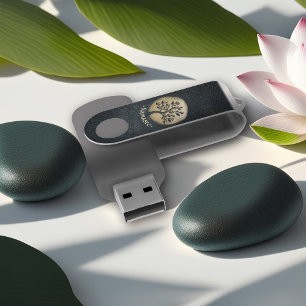Yoga Studio Meditation Instructor Black Gold Tree USB Flash Drive