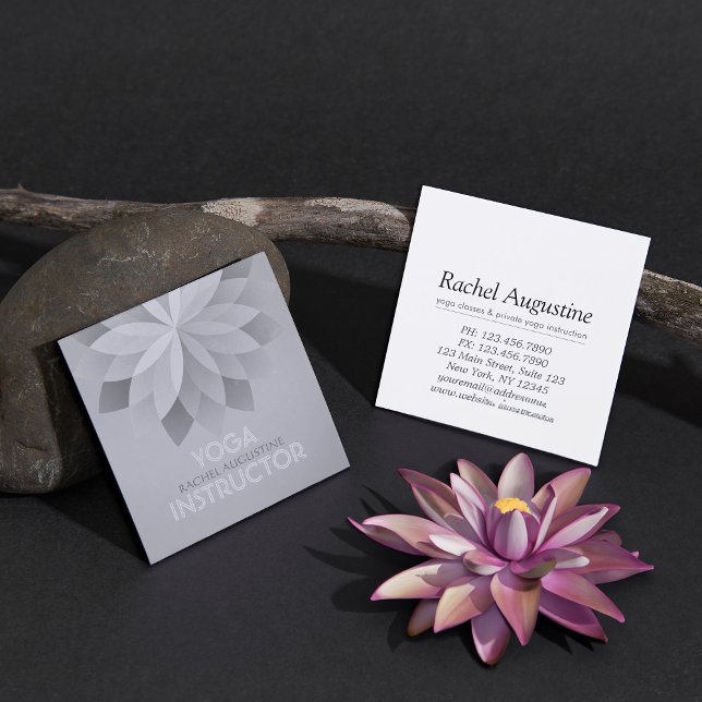 YOGA Studio Meditation Instructor Silver Mandala Square Business Card (Creator Uploaded)