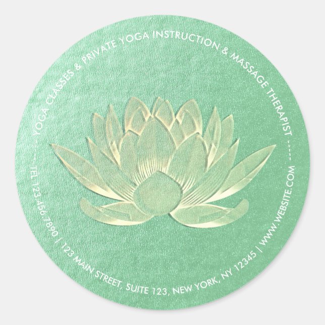 YOGA Studio Meditation Reiki Instructor Gold Lotus Classic Round Sticker (Front)