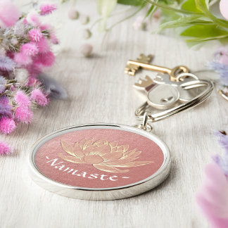 YOGA Studio Meditation Reiki Instructor Gold Lotus Key Ring