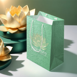 YOGA Studio Meditation Reiki Instructor Gold Lotus Medium Gift Bag