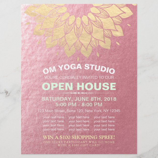 YOGA Studio Open House Gold Foil Mandala Flowers F Flyer (Front)