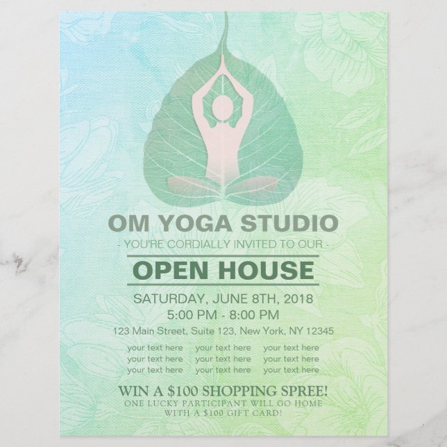 YOGA Studio Open House Meditation Pose Bodhi Leaf  Flyer (Front)