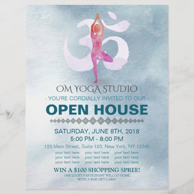 YOGA Studio Open House Meditation Pose & Om Symbol Flyer (Front)