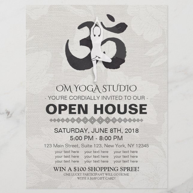 YOGA Studio Open House Meditation Pose & Om Symbol Flyer (Front)