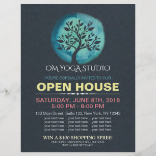 YOGA Studio Open House Meditation Watercolor Tree Flyer