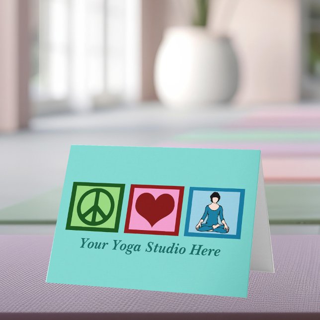 Yoga Studio Peace Love Yoga Teal Holiday Card (Creator Uploaded)
