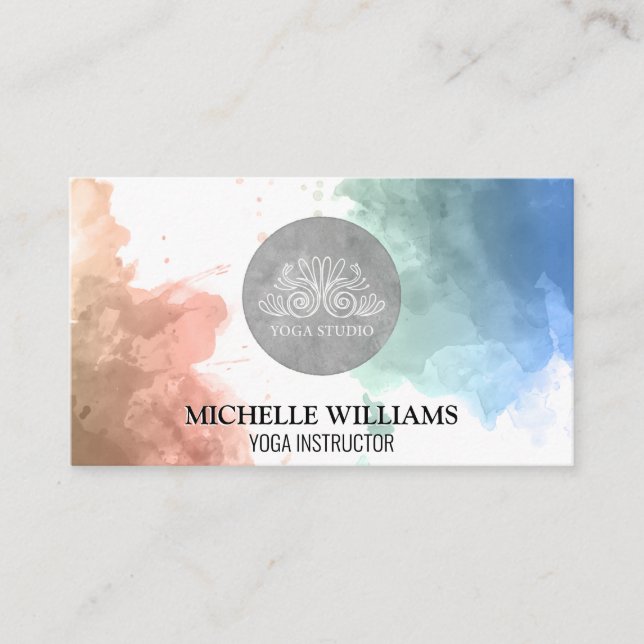 Yoga Studio Teacher | Watercolor Business Card (Front)