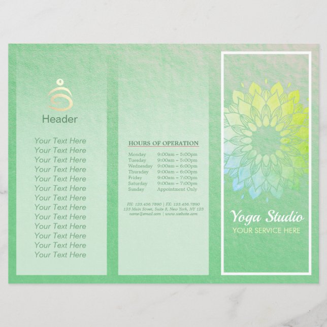 Yoga Studio Tri-Fold Brochure Lotus Floral Mandala (Front)
