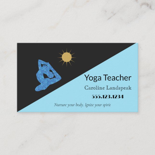 Yoga Teacher Impressionism Painted Sky Blue Business Card (Front)