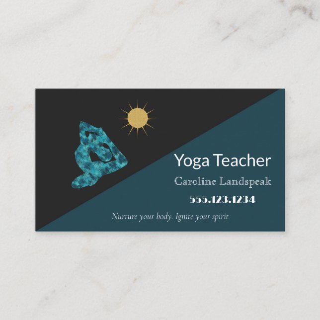 Yoga Teacher Impressionism Painted Teal Blue Business Card (Front)