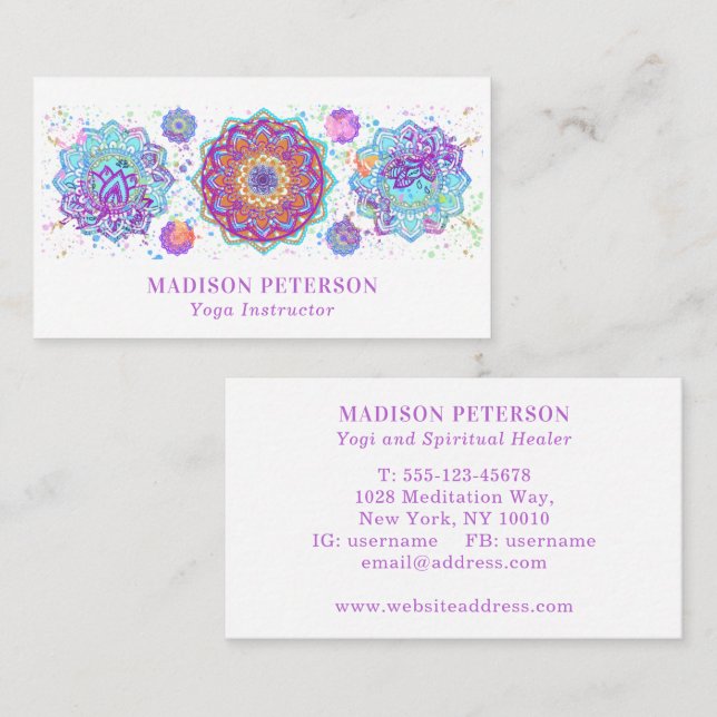 Yoga Teacher Instructor Spiritual Coach Mandala Business Card (Front/Back)