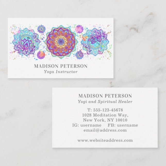 Yoga Teacher Instructor Spiritual Coach Mandala Business Card (Front/Back)