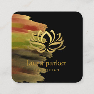Yoga Teacher Lotus Flower Gold Art Logo Holistic Square Business Card