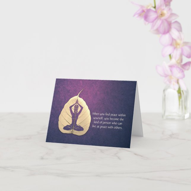 Yoga Teacher Meditation Pose Bodhi Leaf Cut Quotes Card (Orchid)