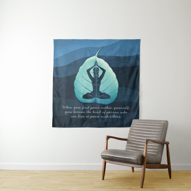 Yoga Teacher Meditation Pose Bodhi Leaf Cut Quotes Tapestry (In Situ)
