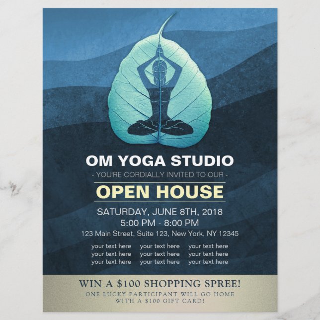 Yoga Teacher Meditation Pose Bodhi Leaf Open House Flyer (Front)