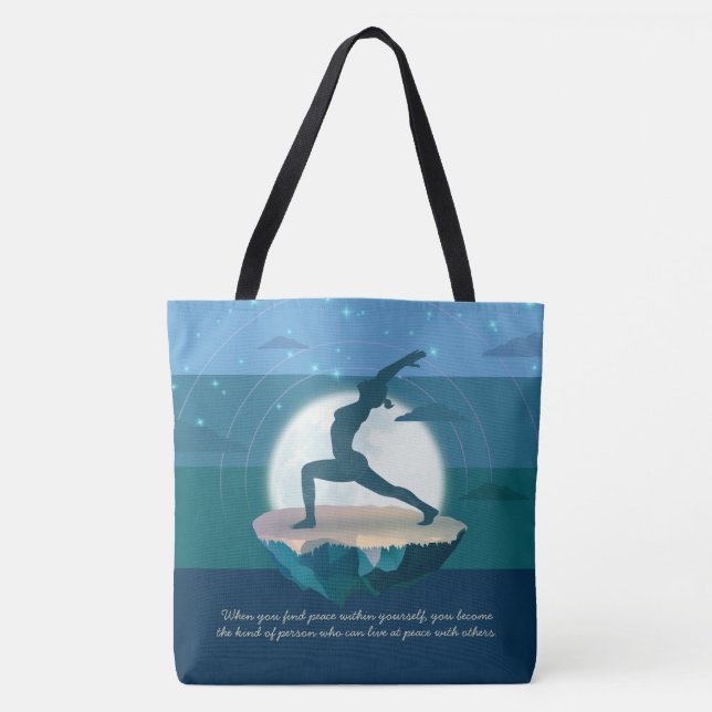 Yoga Teacher Meditation Pose Floating Island Quote Tote Bag (Front)