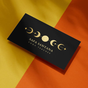  Yoga Teacher Moon Phases Black And Gold  Business Card