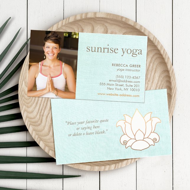Yoga Teacher Photo White Lotus Flower  Business Card (Creator Uploaded)