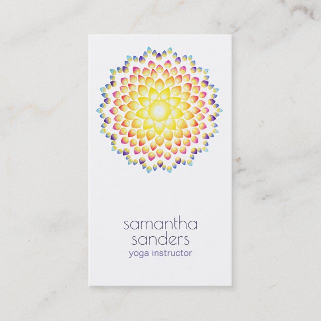 Yoga Teacher Radiance Rainbow Mandala Art Business Card (Front)
