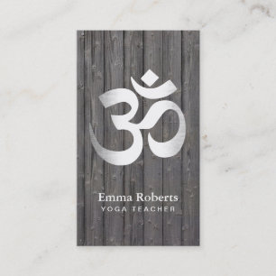 Yoga Teacher Silver Om symbol Classy Wood Business Card