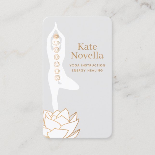 Yoga Teacher White Lotus Black Business Card (Front)