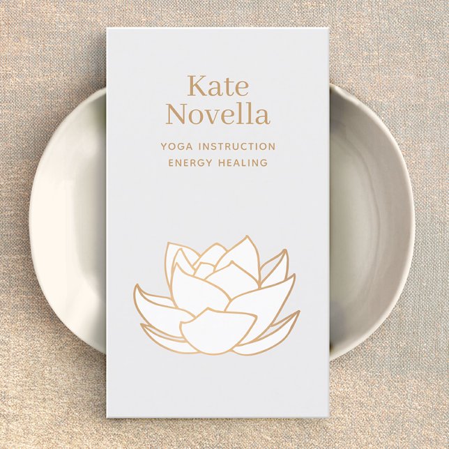 Yoga Teacher White Lotus Grey Business Card (white lotus business card)