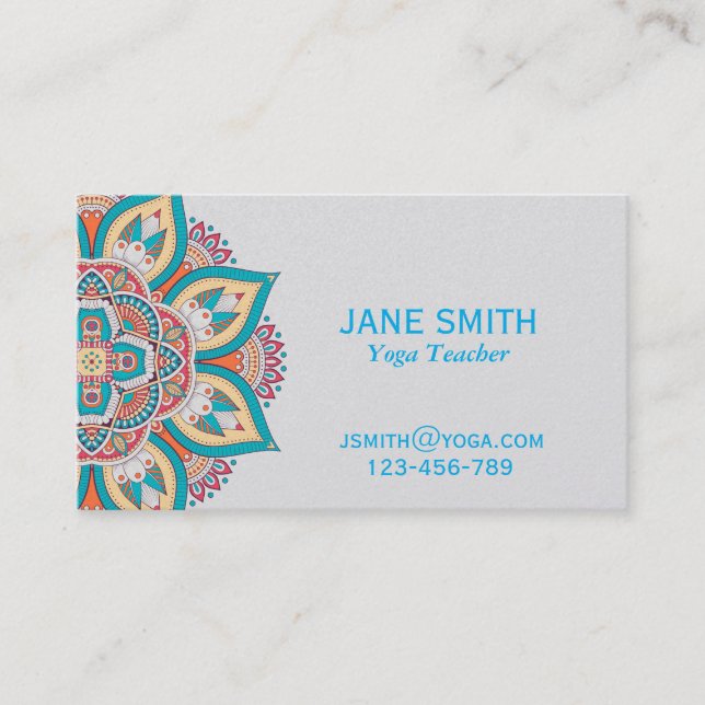 Yoga Teacher Yoga Instructor mandala Business Card (Front)