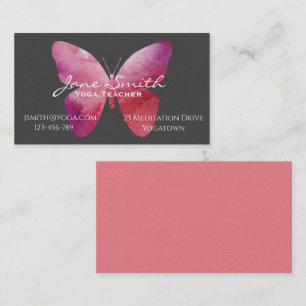 Yoga Teacher Yoga Instructor pink butterfly Business Card
