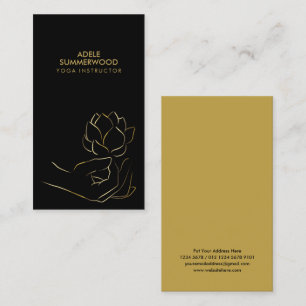 Yoga Theme   Gold Line of Hand & Lotus Flower Business Card
