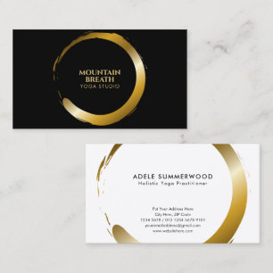 Yoga Theme Golden Enso Circle Motif Black Business Card