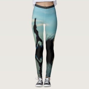 Yoga Theme Woman Silhouette With Water Reflection Leggings